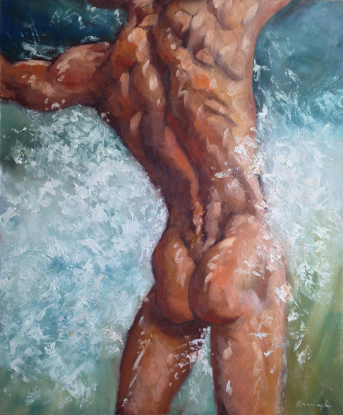 naked man in sea